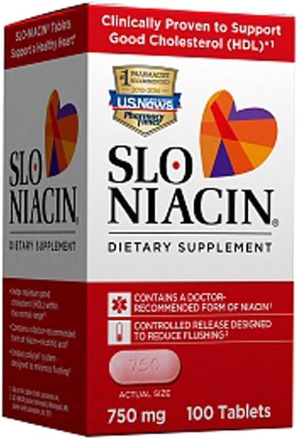 Niacina de liberación controlada de poligel Slo-Niacin, 750 mg, 100 tabletas