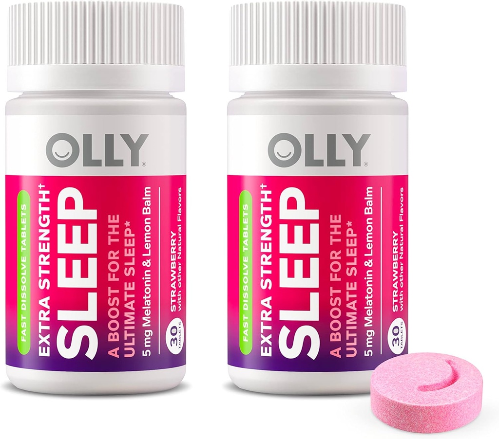 OLLY Extra Strength Sleep Fast Dissolve Tablets, 5mg Melatonin, Vegan, Fresa - 60ct