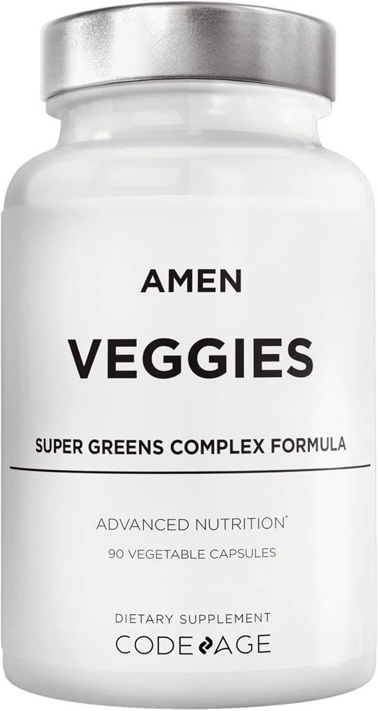 Amen Veggies, Daily Veggies Vitamins Supplement, Vegetables Vegan Blend & Whole-Food Raw Greens Multivitamin Capsules, Mushroom Complex, Superfood, Minerals, Green Vegetable Nutrients, Non-GMO, 90 cts