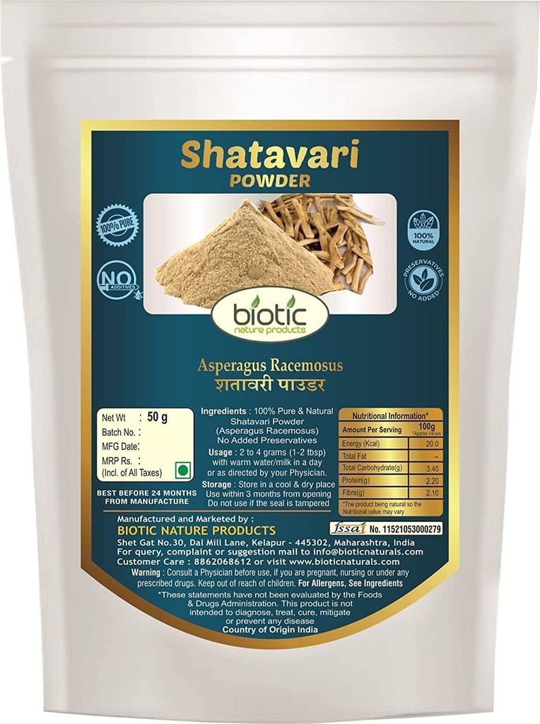 Veena Natural Shatavari Powder - Espárragos Racemosus - Satavar Churna - Satavari Powder - 50g