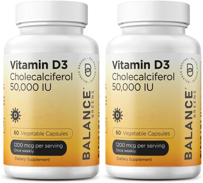 Balancebreens Vitamina D3 50.000 UI, 60 cápsulas vegetarianas - alta potencia, soporta la salud ósea inmune - semanal Una vez (Pack of 2)