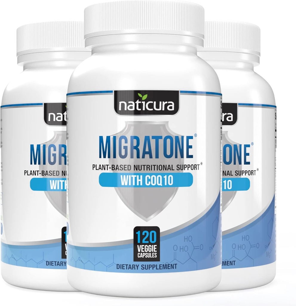 Migratone Migraine Relief - Natural Headache Relief Vitamina - Suplemento Migraine con PA - Butterbur libre, Magnesio, Vitamina B2 B6 y B12, CoQ10 microactivo y Feverfew - Elección de la Clínica Migraña