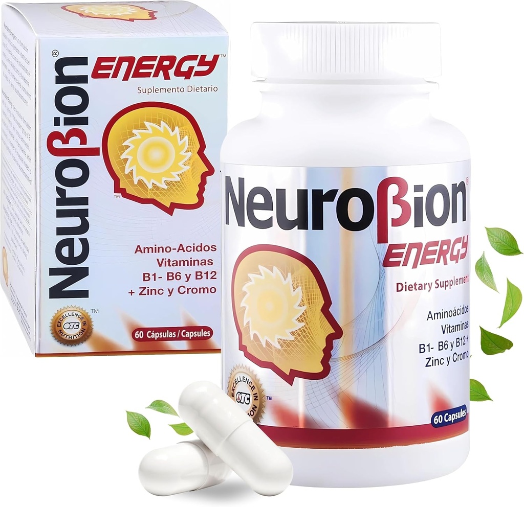 60 Caps Neurobion Energy - Aminoácidos Vitamina B1 B2 B6 B12 - Aumenta la alerta cerebral &amp; resistencia