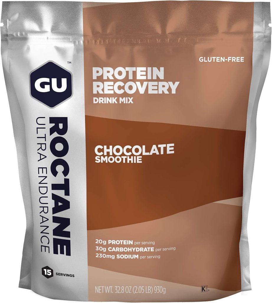 GU Energy Roctane Ultra Endurance Protein Recovery Drink Mix, Gluten-Free y Kosher Dairy, Recovery Support After Any Workout, 15-Serving Pouch, Chocolate Smoothie
