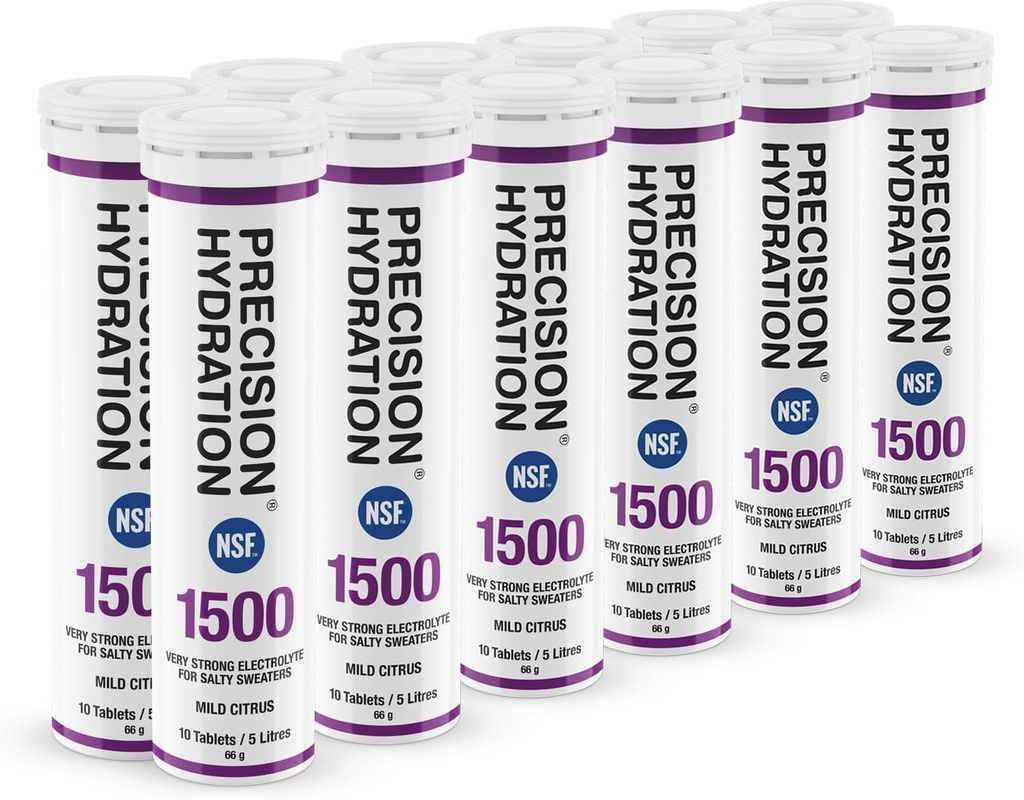 Precision Hydration Electrolyte Drink - Multi Strength Effervescent Hydration Tablets - Combats Cramp - Baja Calorie, Gluten Free, Vegan/Vegetarian Friendly (12 Tubes, 1500mg/L - Purple Tube)