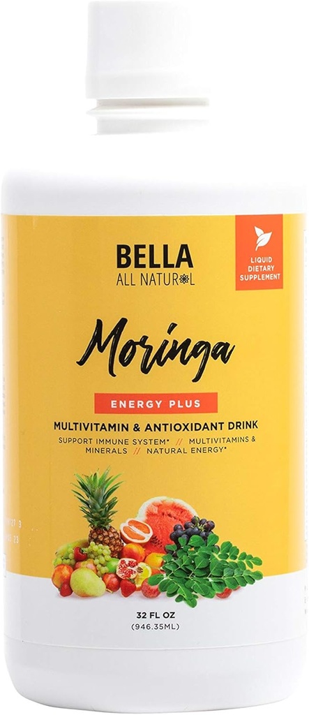 Bella All Natural Moringa Juice Energy Plus - Bebida multivitamina y antioxidante - 32oz
