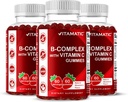 Complejo de vitamina B Vitamática con vitamina C &amp; Inositol - Sabor de fresa natural - 60 Gummies (3 botellas)