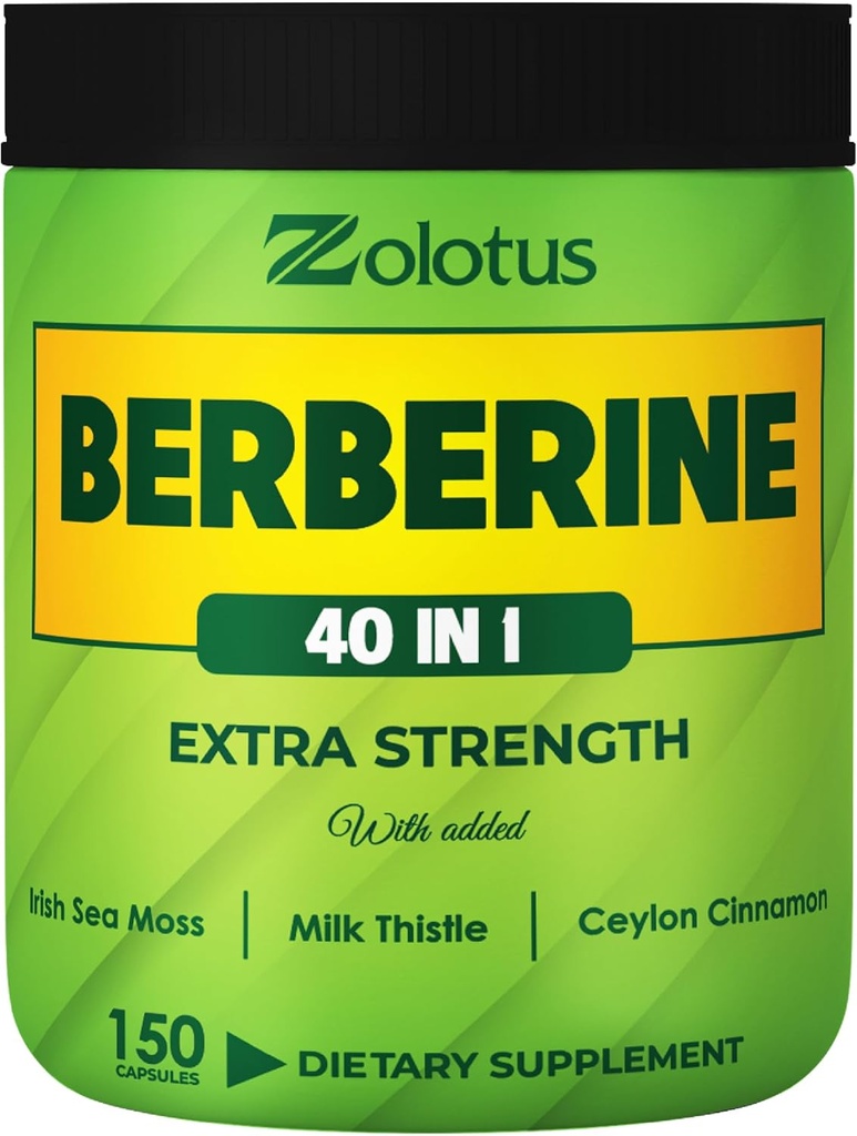 Zolotus Berberine Suplemento 40 en 1, con Sea Moss, Cinnamon, Milk Thistle, Apple Sider Vinegar, Quercetin for Digestion, Immune System &amp; Heart Health