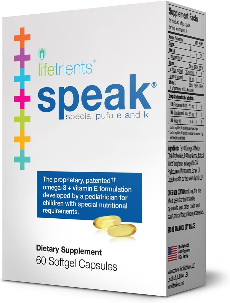 Lifetrients Speak – 60 Softgels – Pediatra Formulado para apoyar a los niños con requisitos nutricionales especiales – mejorado con Omega-3, vitamina E’s, vitamina D y vitamina K