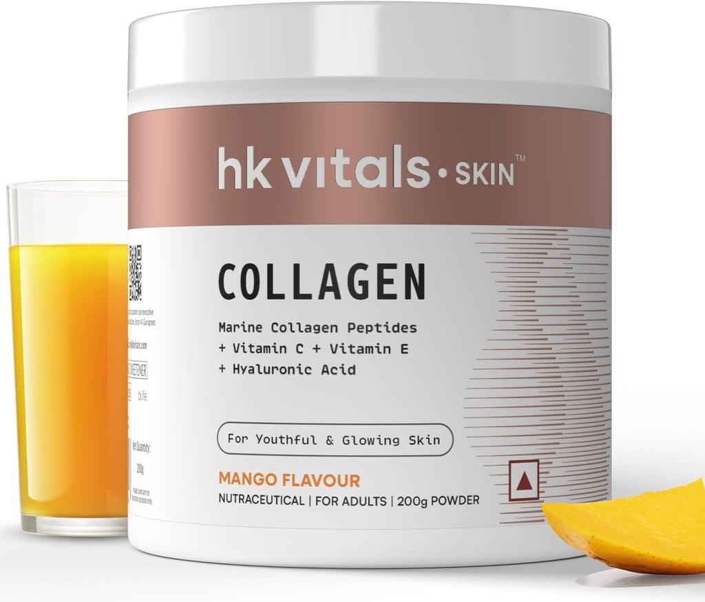 Vitals Skin Radiance Collagen Powder, Marine Collagen (Mango, 200 g), Collagen Supplements for Women &amp; Men with Biotin, Vitamin C, E, Sodium Hyaluronate, for Healthy Skin, Hair & Nails
