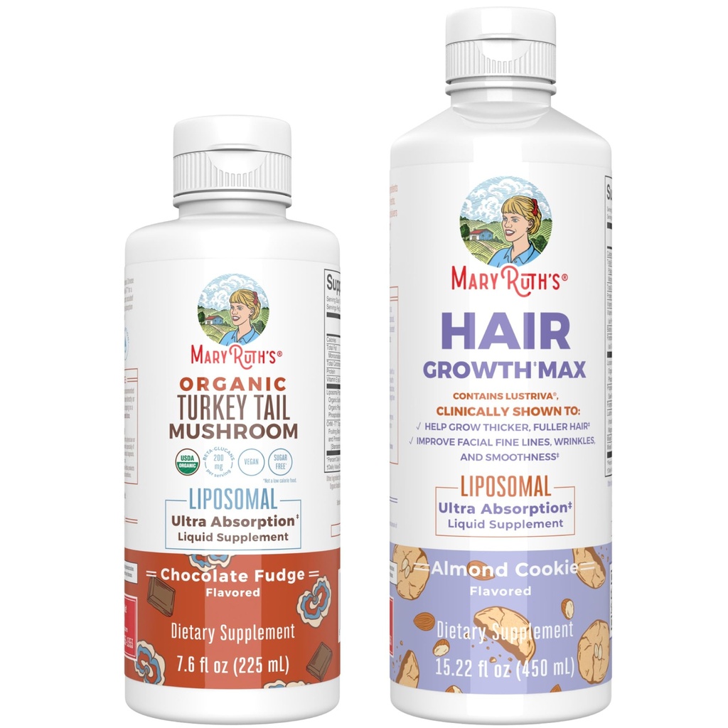 MaryRuth Organics Turquía Tail Mushroom Liposomal (Chocolate Fudge) & Hair Growth MAX (Almond Cookie) ← Clean Label Project Verified® ← Vitaminas para la Inmunidad &amp; Belleza