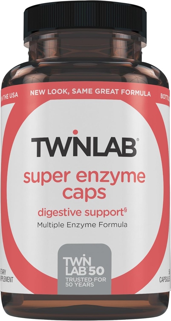 Twinlab Super Enzyme Caps - Suplemento de estreñimiento con enzimas digestivas - 50 cápsulas