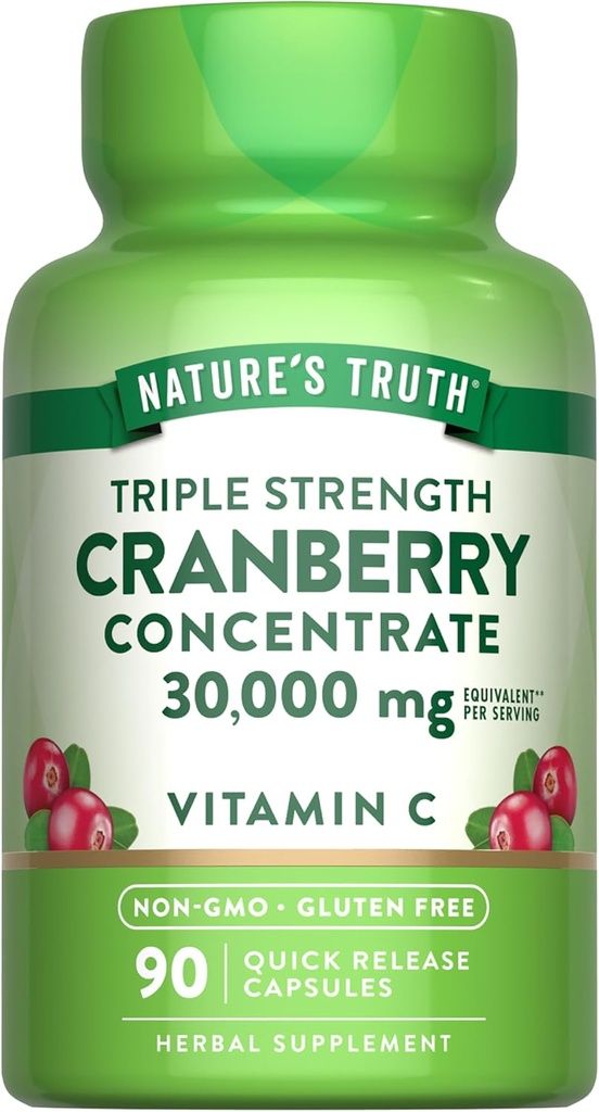 La verdad de la naturaleza Cranberry Concentrate Pills 30,000mg Silencio Plus Vitamin C TENIDO Triple Fuerza de Soporte Capsules ANTE No GMO &amp; Gluten Suplemento Gratis