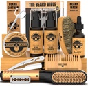 Beard Straightener Grooming Kit para Hombres, Beard Growth Kit, Wash, Brush & Comb, Unscented Growth Oil, All Natural Chanel Balm, Acondicionador, Razor & Tijeras, Great Gift Idea para Hombres (Bamboo)