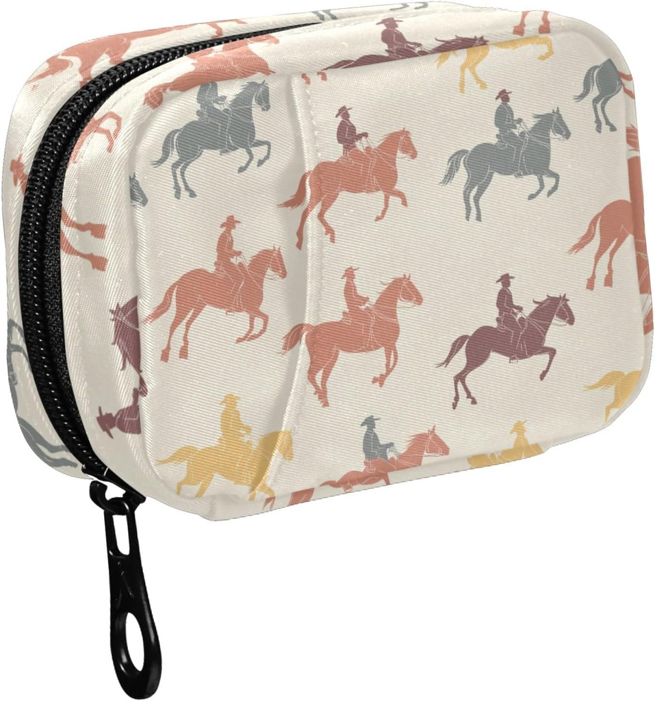 Fustylead Colorful Cowboy Riding Horse Pill Organizer for Purse, semanal caja de píldoras portátiles con cremallera para almacenar vitaminas Fish Oils Suplementos