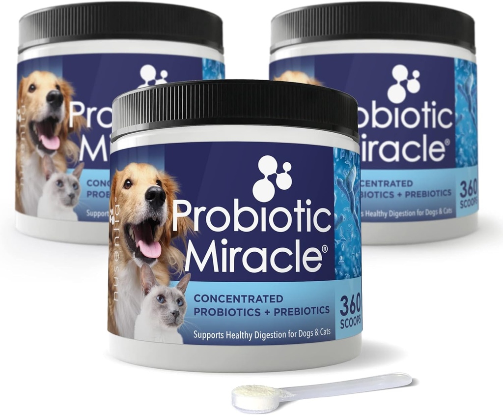 Milagro Probiótico NUSENTIA para Perros y Gatos (3 Bundle) Ahorre $13. Eliminar Diarrea, Estreñimiento, Taburete, Levadura y Más. Hecho en EE.UU. GMP certificado