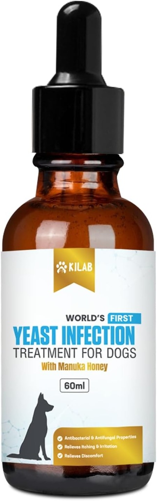 Kilab Tratamiento de la Infección Natural de Levadura para Perros. Apoyo Alivio de Itch saludable, Alivio de Inflamación, Alivio de Alergia &amp; Más. Tratamiento de la Infección de Levadura de Perro. (60 ML)