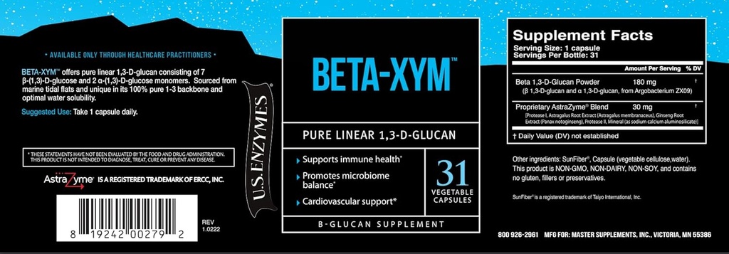 USAEnzymes U.S. Enzymes BETA-XYM 31 Vegetable Capsules. Apoya la salud del corazón, la salud del colon y la regularidad del intestino, así como 31 Cuenta (Pack of 1)