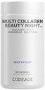 Codeage Multi Collagen Protein Beauty Night - Melatonin, Magnesium Bisglycinate, 5-HTP, L-Theanine, Inglés Lavender Flower, Bone Broth - Vitaminas - Suplemento - Sleep Pills - Non-GMO - 150 cápsulas