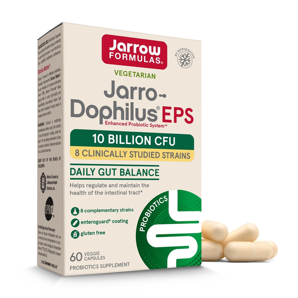 Jarrow Formulas Jarro-Dophilus EPS Probióticos 10 Billones CFU, Suplemento dietético para el apoyo al tracto intestinal, suplementos de salud de Gut para mujeres y hombres, 60 cápsulas de verduras, 30 días de suministro