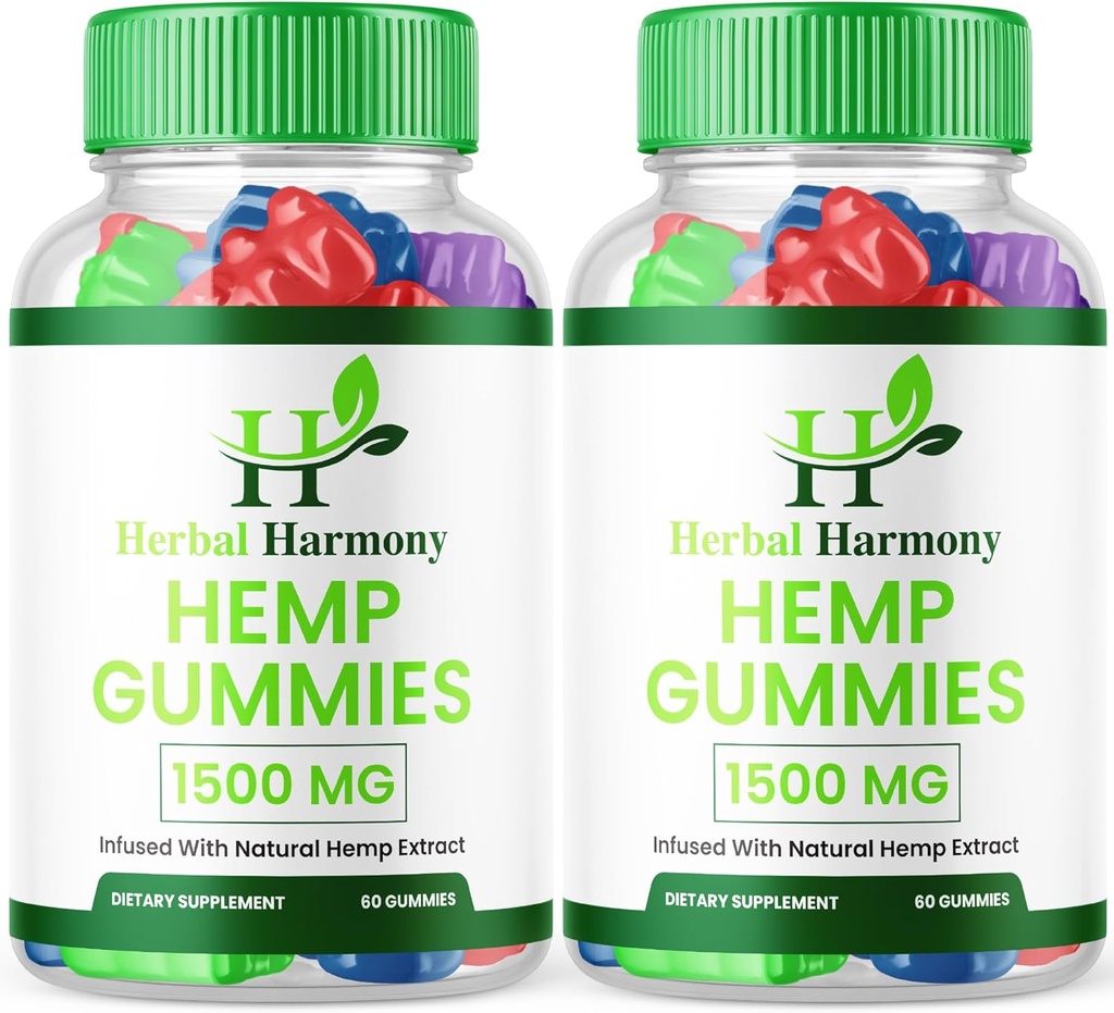 (2 Pack) Herbal Harmony Hemp Gummies - Fórmula Oficial - Herbal Harmony Gummies Maximum Performance Hemp Blend Extra Strength, Great Taste 25mg Por Gummy, 1500mg Por Bottle New 2024 (120 Gummies)