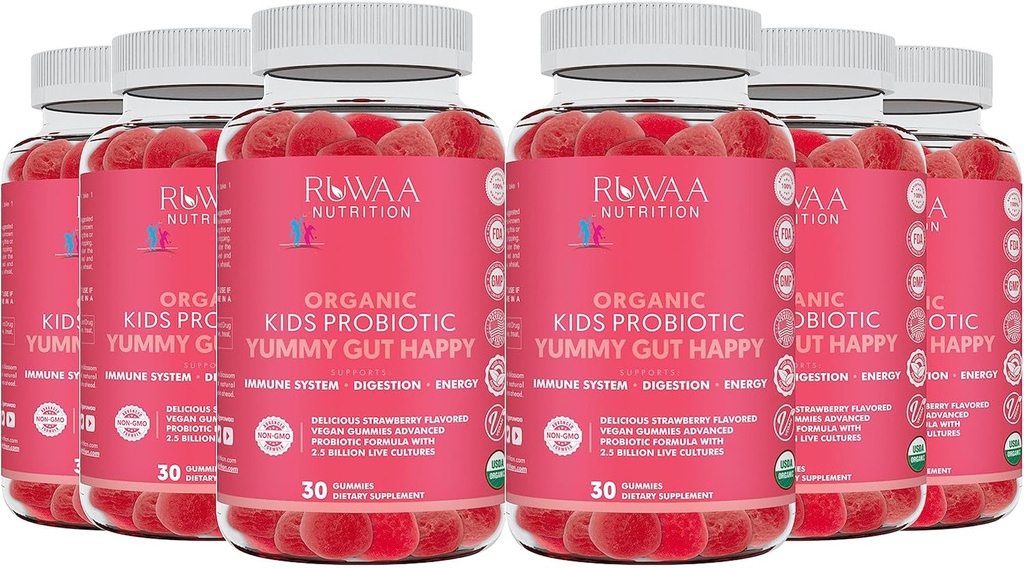 Probióticos diarios para la salud digestiva. Gummies Probióticas Orgánicas para el Suplemento de Digestión Infantil, Estrangulamiento. Probióticos infantiles, Gummies prebióticas probióticas para niños, 120ct vegano (6)