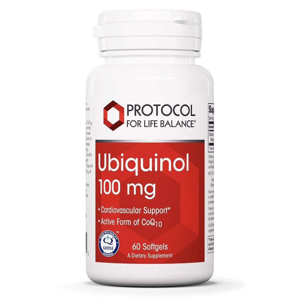 Protocolo para el equilibrio de vida - Ubiquinol 100 mg - Soporte cardiovascular con forma activa de CoQ10, Apoyo a la producción de energía, salud cardíaca, actividad antioxidante - 60 Softgels