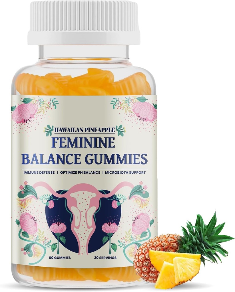 Feminine Balance Gummies, Premium Balance Gummies - Hawaiian Pineapple, Support Women's Health &amp; Wellness, Balanced pH, Improve Immune, Vegan, Gluten-Free