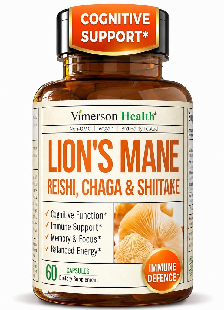 Lions Mane Suplemento capsules - Mushroom Powder Blend con Lions Mane Powder, Turquía Tail, Shiitake Mushrooms &amp; More. Focus &amp; Energy Supplements for Mood & Immune Support. 60 cápsulas veganos