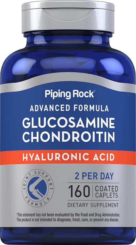 Piping Rock Glucosamine Chondroitin for Women and Men  vísperas 160 Caplets tención Suplemento con ácido hialurónico ← Advanced Formula ← Non-GMO, Gluten Free