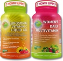 Immune Support Bundle – Liposomal Vitamina C 1100mg Líquido Gel Capsules con Acerola orgánica Cherry &amp; Mujer vegana Multivitamina diaria con hierro – no GMO, Clean Daily Wellness Support