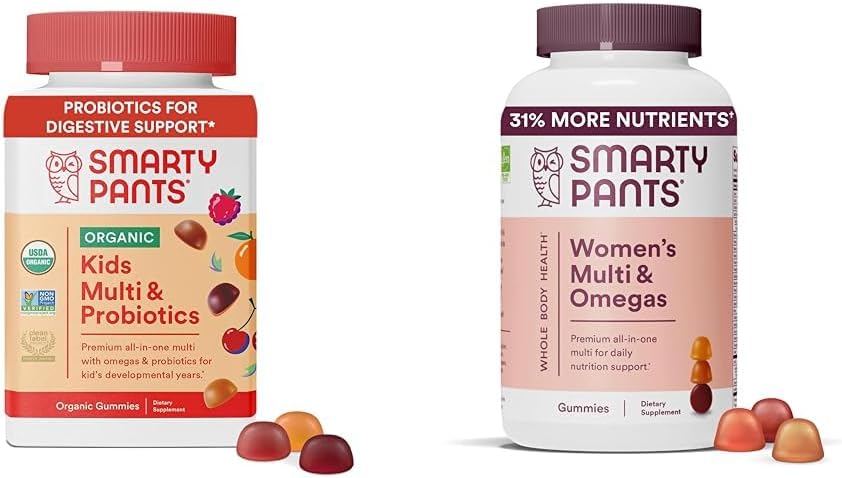 SmartyPants Organic Kids Multivitamin Gummies: Probióticos, Omega 3 (ALA), Vitamina D3, C, Vitamina B12 &amp; Mujeres Multivitamínicas: Omega 3 Fish Oil (EPA/DHA), Methylfolate, CoQ10