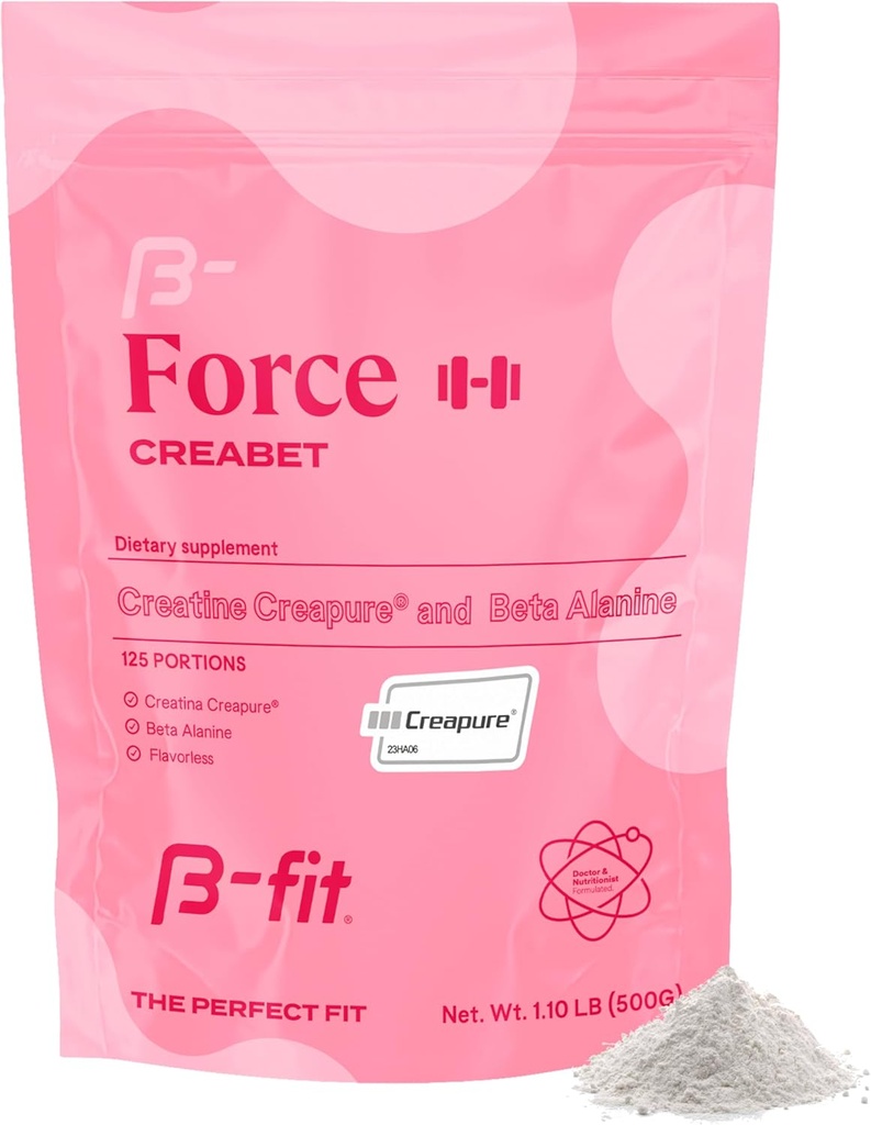 Crebet Monohidrato de Creatina para Mujeres - Creapure - Cretina Monohydrate Polvo con Beta-Alanina 500g - Pre Workout Suplemento - 125 Serviciones +4 Meses Suministro - Desflavorado