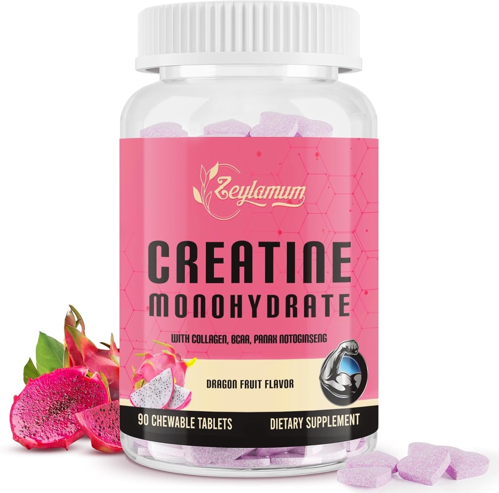 Creatine for Women | with Hydrolyzed Collagen, BCAA | 3G Creatine Chews for Women Booty Gain, Lean Muscles, Recovery & Energy, Vegan, Sugar Free Creatine, Powder Alternative, 30 Servings