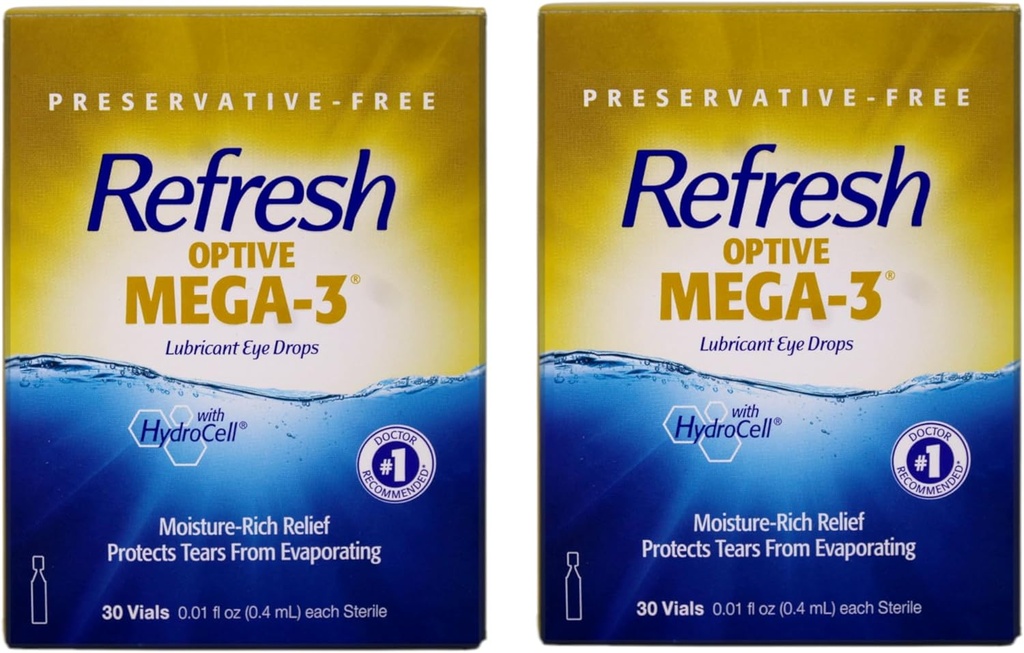 Refresh Optive Mega-3 Lubricant Eye Drops, 30 Single-Use (Pack of 2)