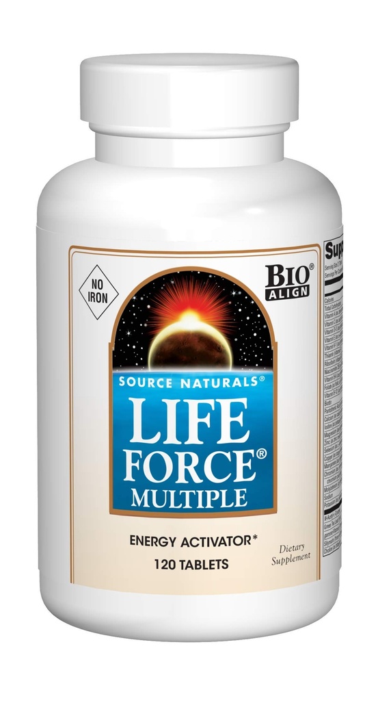Fuente Naturals Fuerza de Vida Múltiples Hierro Gratis Multivitamínico Vitaminas Esenciales, Minerales, Antioxidantes & Nutrientes - Energía &amp; Inmune Boost - 120 Tabletas