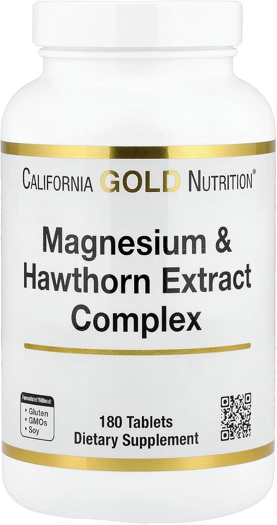 California Gold Nutrition Magnesium &amp; Hawthorn Extract Complex with Taurine, Coleus forskohlii Extract, and Hops, 180 Tablets