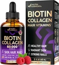 Biotina líquida &amp; colágeno - Vitaminas para el crecimiento del cabello Apoyo para Mujeres &amp; Hombre - Extra Strength 60000 mcg gotas - B7 Suplemento - fuertes uñas &amp; piel sana - 98% Absorción más rápida que píldoras