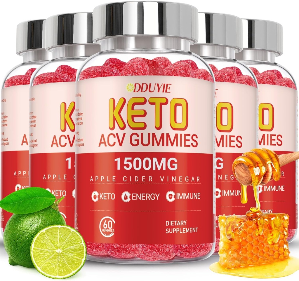 (5 Pack) Keto ACV Gummies Extreme of 1500MG, Gummies, Apple Sider Vinegar Formulado junto con Pomegranate Beet Juice Powder y B12, Vegan y No GMO, 300 Gummys