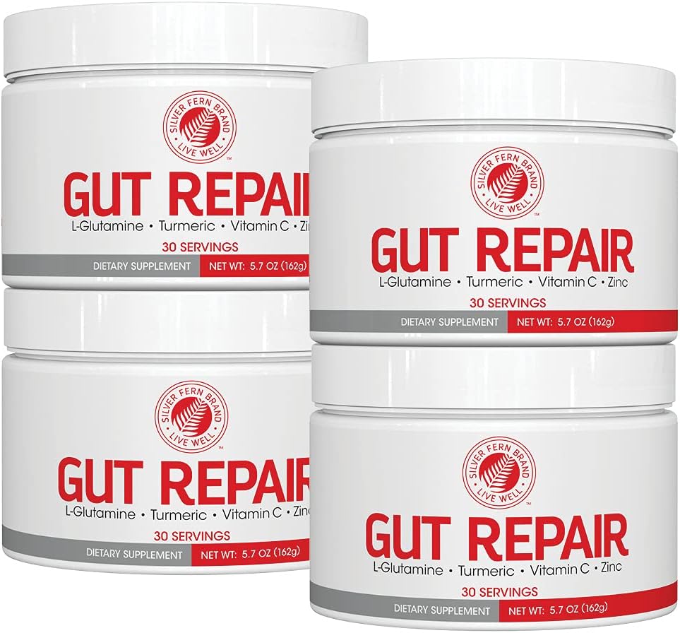 Plata Fern Gut Reparación - Suplemento de Salud Digestivo Polvo L-Glutamina, Curcumin, Zinc, Ascorbic Acid Blend
