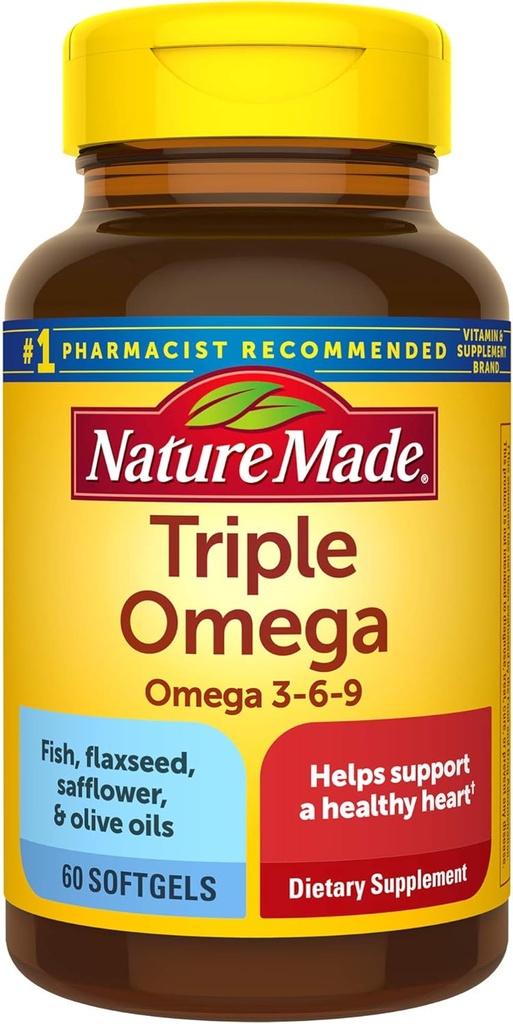 Nature Made Triple Omega 3-6-9, 60 Softgels, Omega Suplemento para la salud del corazón (Pack of 3)