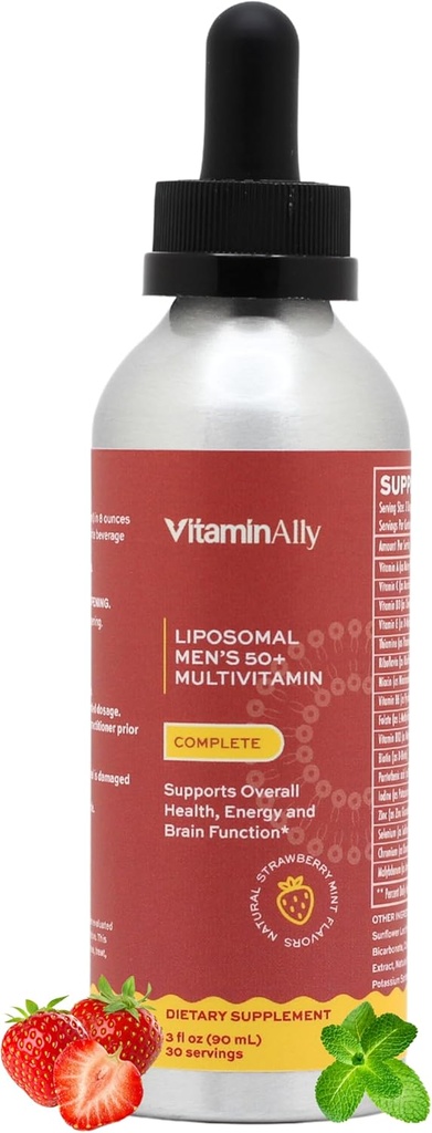 Liposomal Men's 50+ Liquid Multivitamin Drops ← Non-GMO Silencio Sugar Gratis Silencio Gluten Free ← 30 Day Supply  3 FL Oz ← Soporta Salud cerebral, inmunidad y producción de energía