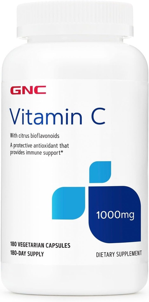 Suplemento GNC de vitamina C 1000mg, proporciona soporte de inmuno, 180 servicios