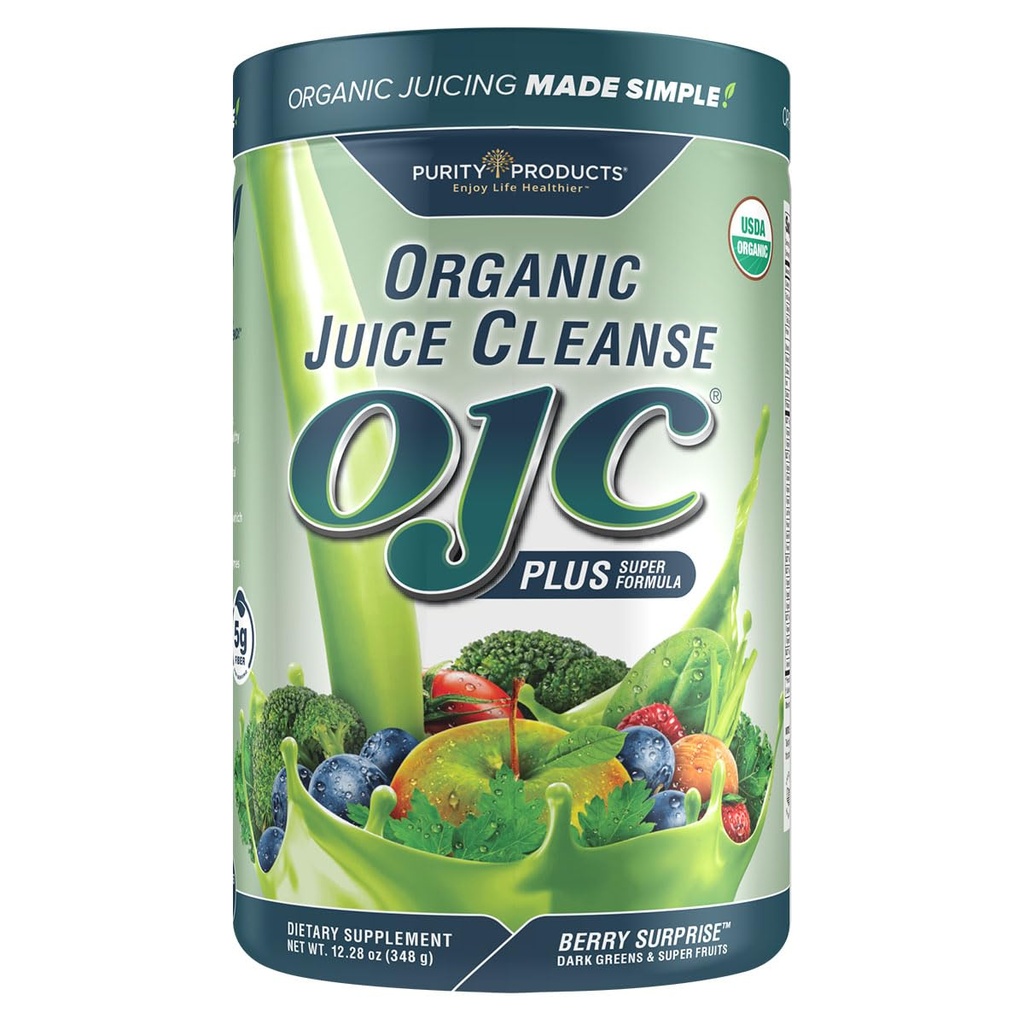 Certified Organic Juice Cleanse OJC Plus Berry Surprise - Purity Products - 30+ Veggies y Frutas Orgánicas - 5 Gramos de fibra - promueve la energía y la función digestiva - 12.28 oz - 348 g - 30 Servimientos