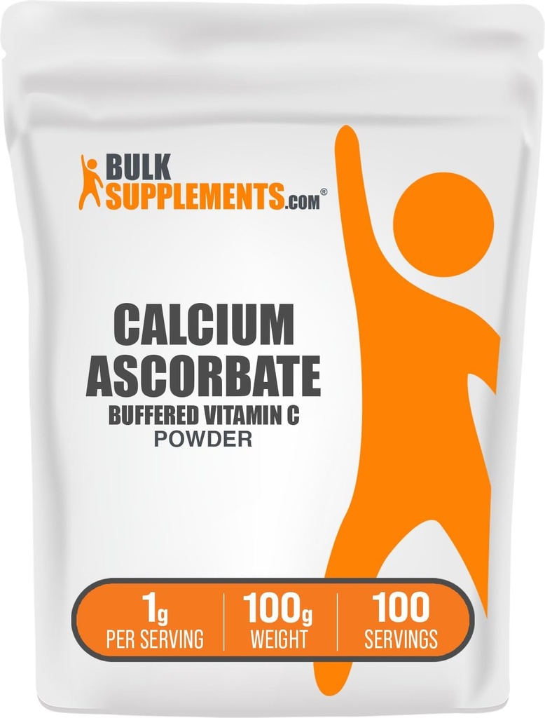 BulkSupplements.com Calcio Ascorbate Powder - Buffered Vitamin C Supplement, Calcium Powder - Vegan & Gluten Free, 1g per Serving, 100g (3.5 oz) (Pack of 1)
