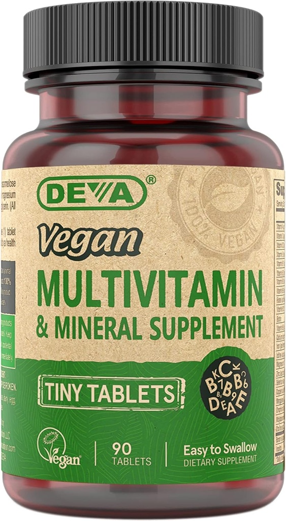 DEVA Multivitamina Vegana para Hombres Mujer con Hierro, Vitamina C, E, vitaminas Complejas B, Zinc, 90 tabletas pequeñas
