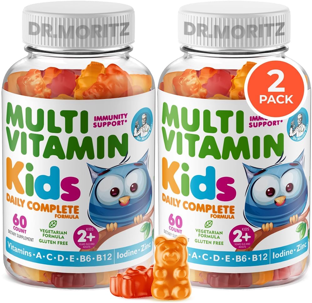 DR. MORITZ Gummies multivitamínicos para niños - con vitaminas para niños A C D E B6 B12 Zinc y Más - Soporte diario completo - Vegetariano y no GMO, 2 Pack (120 Cuenta)