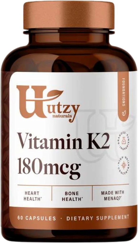 Utzy Naturals Vitamina K2 tención 180 mcg de MenaQ7® Forma de K2 Silencio Hecho en EE.UU.
