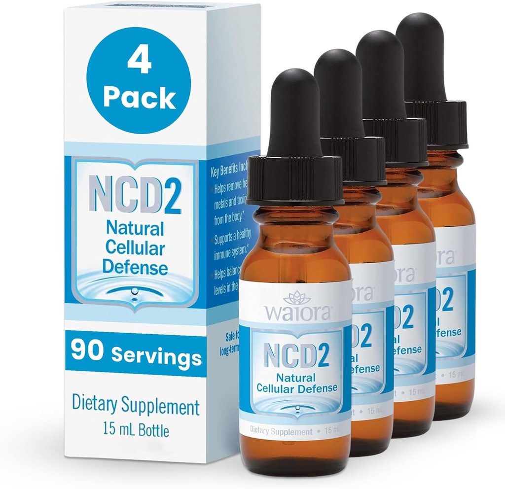 Waiora NCD2 Activated Liquid Zeolite Drops, Mix in Food/Drinks, Natural Body Cleanse &amp; Promote Immune Support, All Natural, pH Balance Zeolite Liquid Drops - 4 Bottles (0,5 oz. ea.) 360 serv.