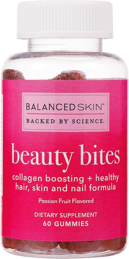 Belleza Bites Biotina Gummy Vitaminas - Peluquería Piñas Suplemento para el Crecimiento del Pelo y la Esquía Saludable* - Pasión Frutas Gummies saboreadas con 6000 mcg Biotina, Collagen y Vitaminas